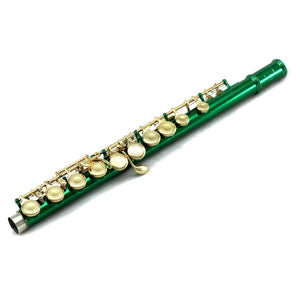 Sky C Foot Flute Green Gold Closed Hole Band Approved
