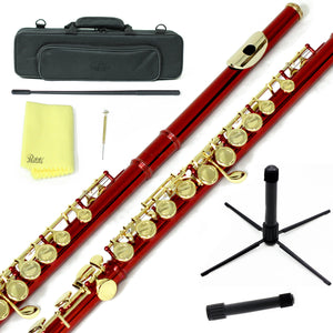 Sky C Foot Flute Wine Red Gold Closed Hole Band Approved