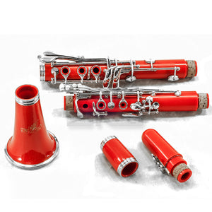 SKY Red ABS Student Bb Clarinet with Case, Mouthpiece, 11 Reeds, Care kit and more