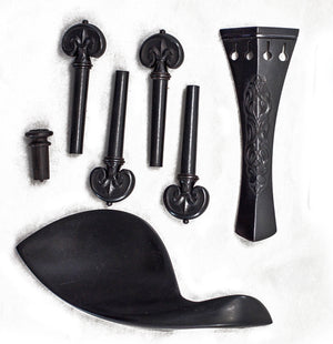 Ebony Violin Parts Set 4/4 Size Flame Pattern Tailpiece Endpin Peg Chinrest