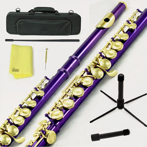 Sky C Foot Flute Purple Gold Closed Hole Band Approved