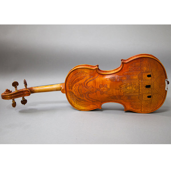 Beautiful Hand Carved Castle Violin 4/4 Open Clear Tone Two Piece Mapl ...