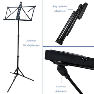 Paititi Brand New Strong Durable Adjustable Folding Music Stand Black