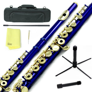 Sky C Foot Flute Blue/Gold Open Hole Band Approved