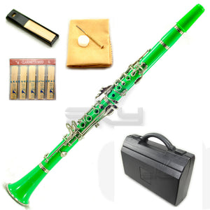 SKY Green ABS Student Bb Clarinet with Case, Mouthpiece, 11 Reeds, Care kit and more
