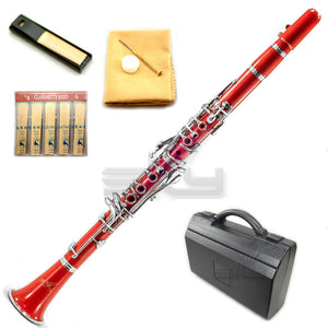 SKY Red ABS Student Bb Clarinet with Case, Mouthpiece, 11 Reeds, Care kit and more