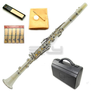 SKY White Bb Clarinet Ebony Neck with Case, Mouthpiece, 11 Reeds, Care Kit and More