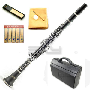 SKY Black Bb Clarinet Ebony Neck with Case, Mouthpiece, 11 Reeds, Care Kit and More