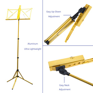 Paititi Brand New Strong Durable Adjustable Folding Music Stand Gold