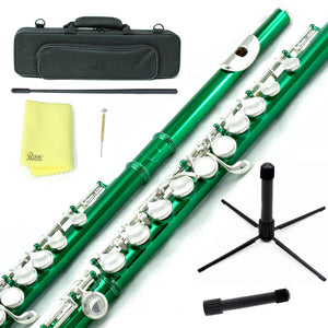 Sky C Foot Flute Green Silver Closed Hole Band Approved
