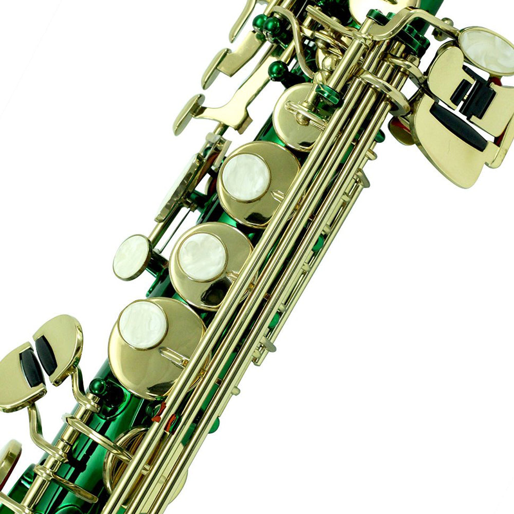 Sky Band Approved Bb Green Lacquered Soprano Saxophone with Case and C Rosa Musical Instrument