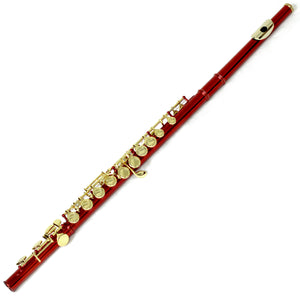 Sky C Foot Flute Wine Red Gold Closed Hole Band Approved