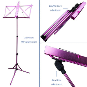 Paititi Brand New Strong Durable Adjustable Folding Music Stand Pink