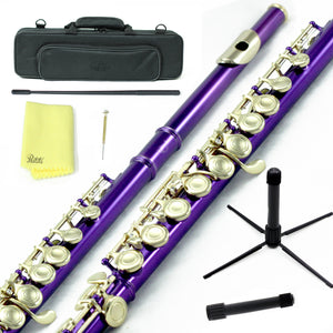 Sky C Foot Flute Purple Gold Closed Hole Band Approved