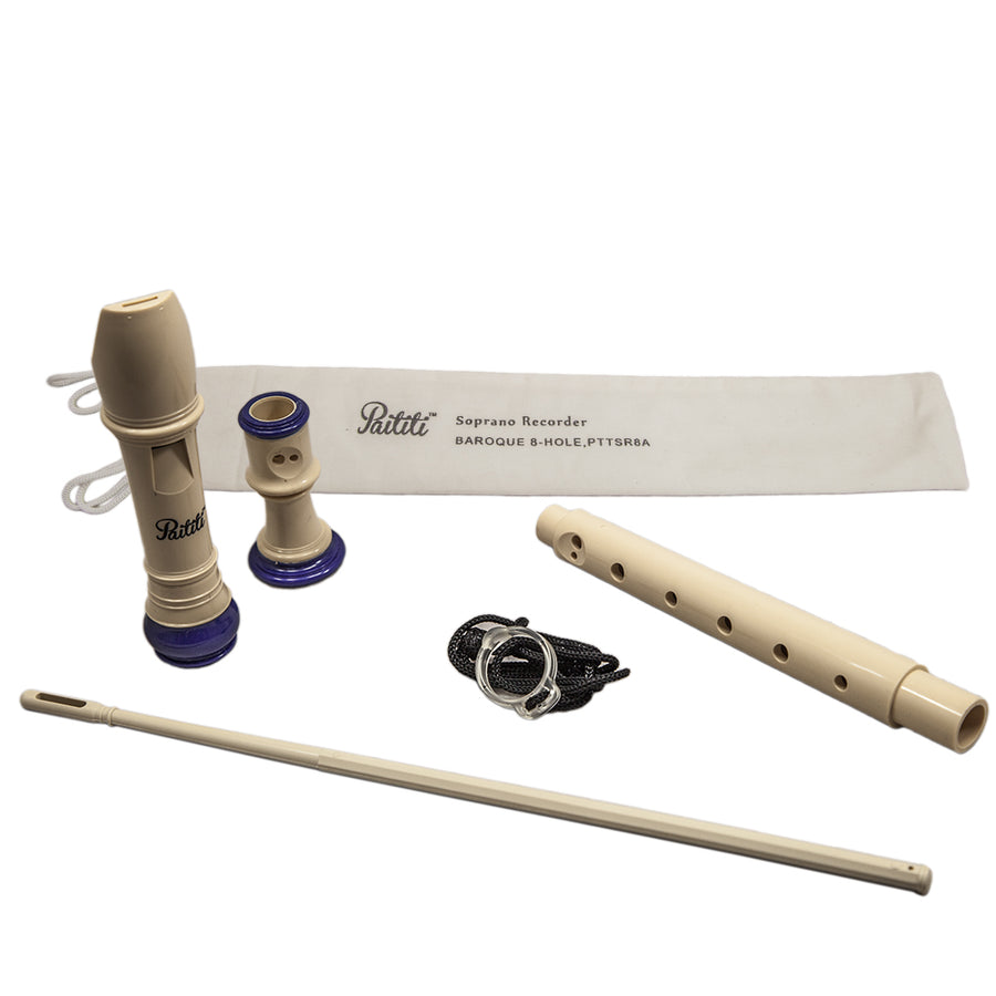 Paititi Soprano Recorder 8-Hole With Cleaning Rod + Carrying Bag, Creamy/Blue Color Key of C-Recorder-Rosa Musical Instrument
