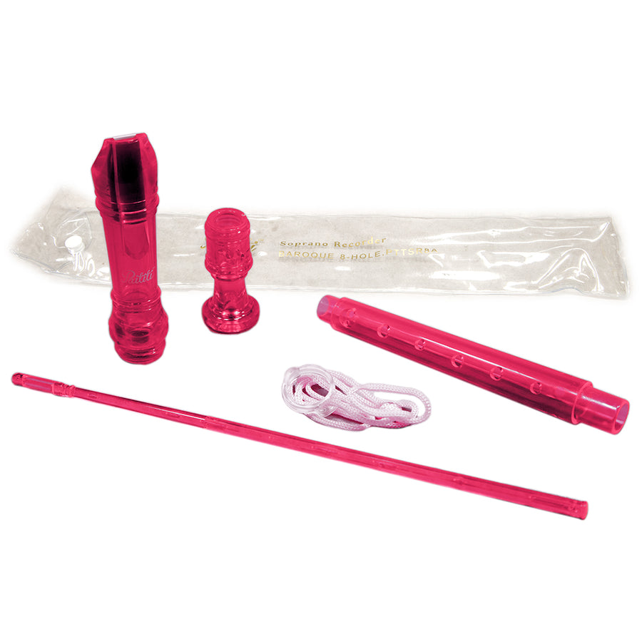 Paititi Soprano Recorder 8-Hole With Cleaning Rod + Carrying Bag, Crystal Pink Color Key of C-Recorder-Rosa Musical Instrument