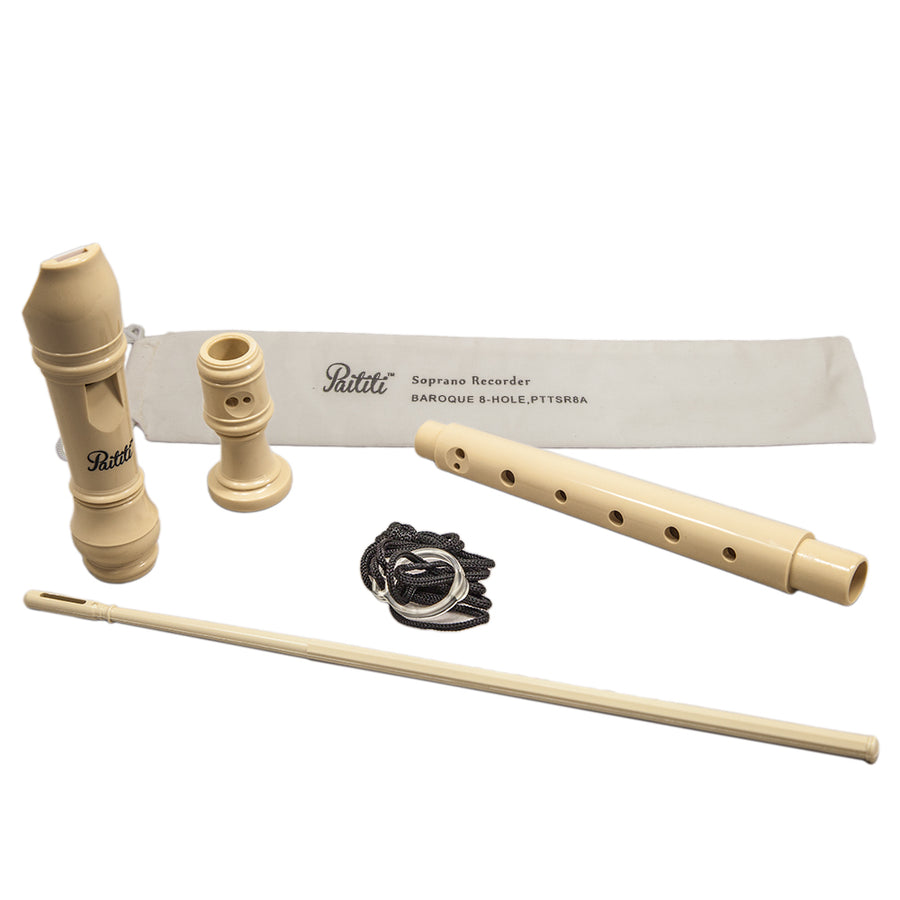 Paititi Soprano Recorder 8-Hole With Cleaning Rod + Carrying Bag, Creamy Color Key of C-Recorder-Rosa Musical Instrument