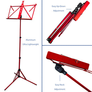 Paititi Brand New Strong Durable Adjustable Folding Music Stand Red
