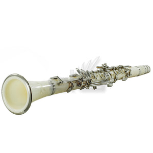 SKY White Bb Clarinet Ebony Neck with Case, Mouthpiece, 11 Reeds, Care Kit and More