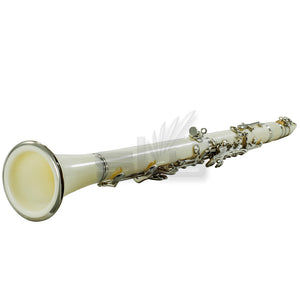 SKY White Bb Clarinet Ebony Neck with Case, Mouthpiece, 11 Reeds, Care Kit and More