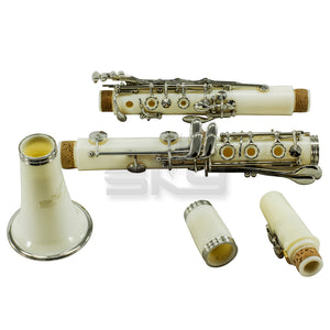 SKY White Bb Clarinet Ebony Neck with Case, Mouthpiece, 11 Reeds, Care Kit and More