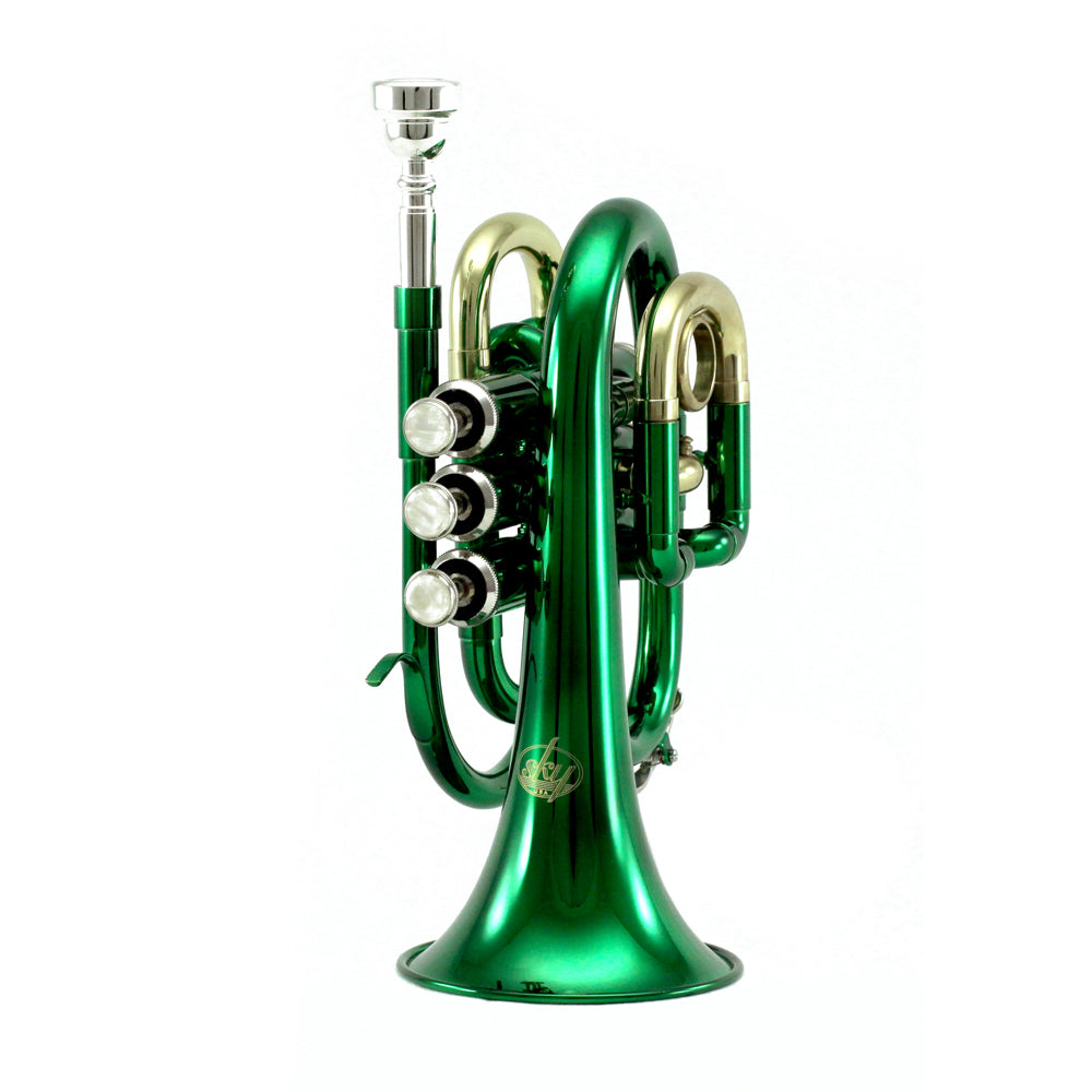 Sky Band Approved Green Lacquer Plated Brass Bb Pocket Trumpet - Rosa  Musical Instrument