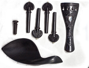 Ebony Violin Parts Set 4/4 Black Shell Inlay Tailpiece Endpin Peg Chinrest