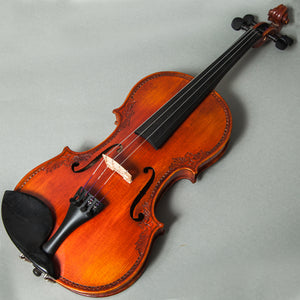 Beautiful Hand Carved Pattern Violin 4/4 Open Clear Tone Two Piece Maple Back