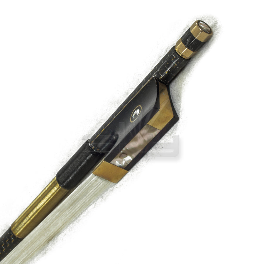 SKY 4/4 Violin Bow Gold Silver Inlaid Patterned Carbon Fiber Round Stick Double Pearl Eye