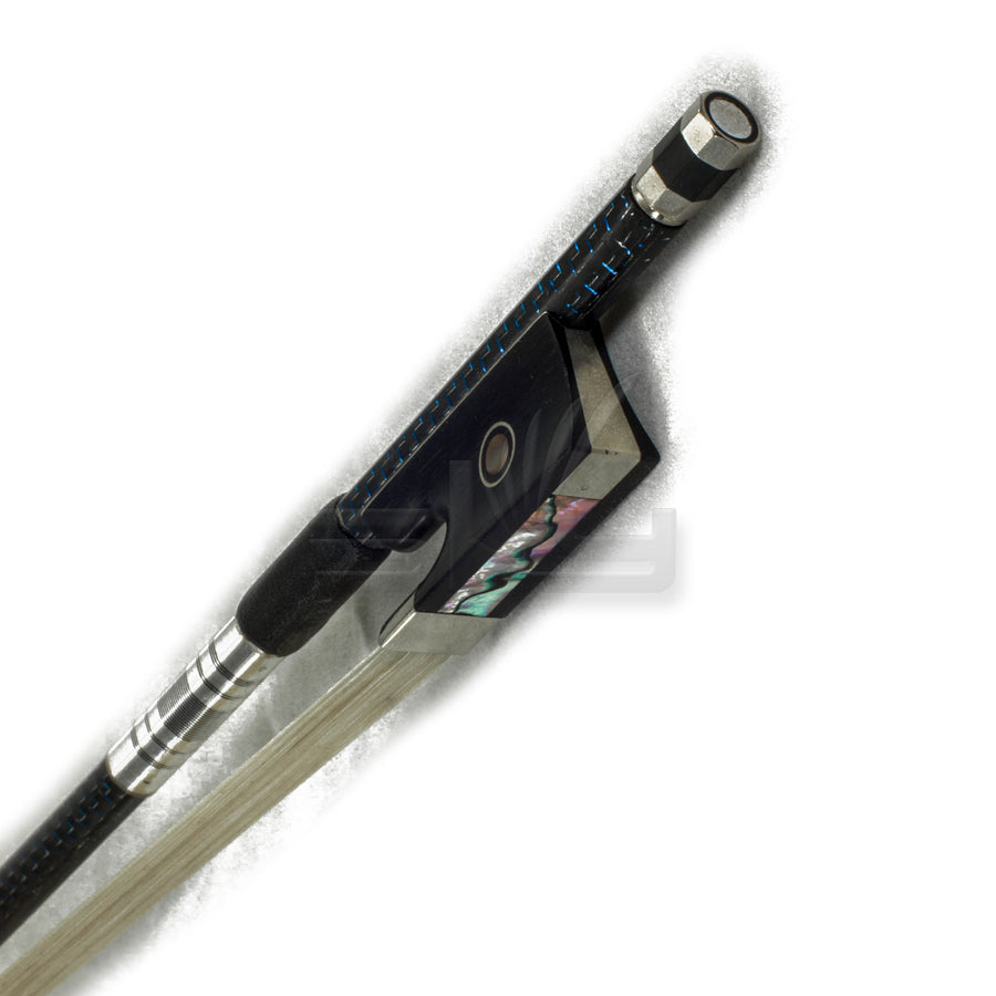 SKY 4/4 Violin Bow Blue Silver Inlaid Patterned Carbon Fiber Round Stick Double Pearl Eye Frog