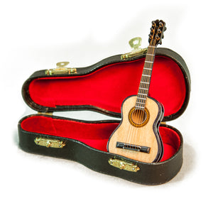 Sky Mini Guitar Classic Natural Finish Acoustic Miniature Guitar with Display Stand Case 5 Inches
