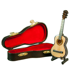 Sky Mini Guitar Classic Natural Finish Acoustic Miniature Guitar with Display Stand Case 4 Inches